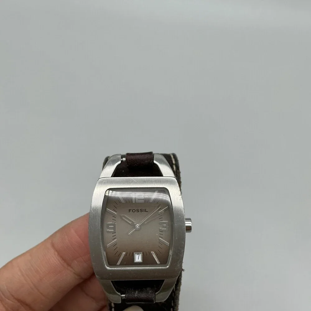 Fossil JR-8517 Womens Watch 25mm Ombre Dial Brown Leather Cuff Date New Battery